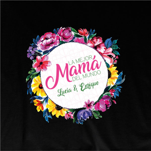 Camiseta personalizada "Flores para Mamá" dibujo - negra