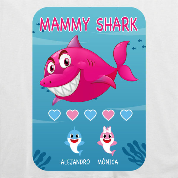 Camiseta personalizada "Mamá Shark" dibujo - blanca