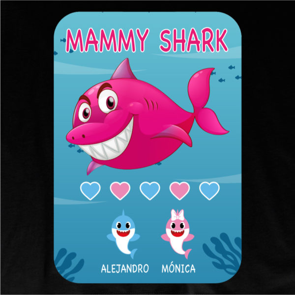 Camiseta personalizada "Mamá Shark" dibujo - negra