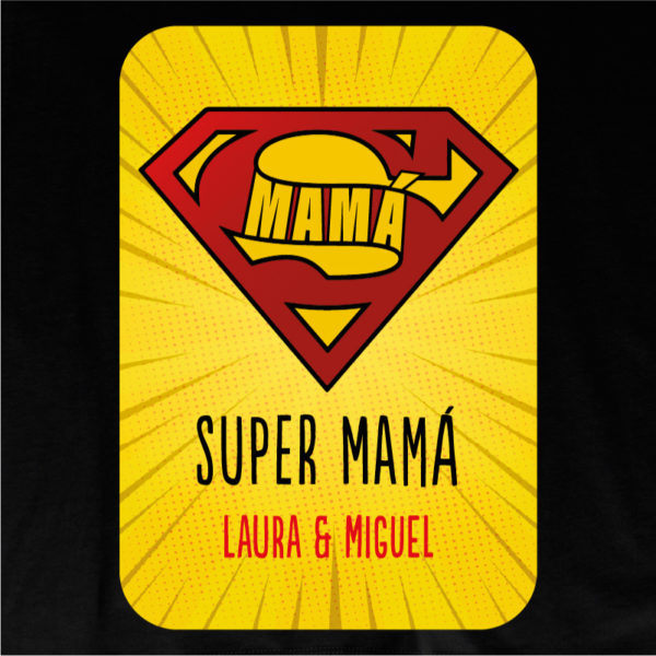 Camiseta personalizada "Super Mamá 2" dibujo - negra