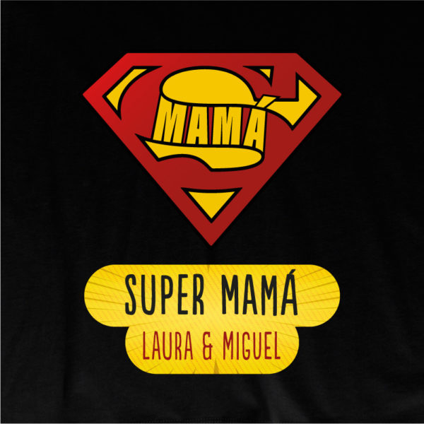 Camiseta personalizada "Super Mamá" dibujo - negra