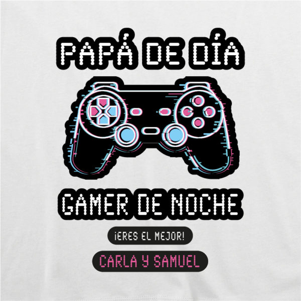 Dibujo camiseta personalizada "Papá Gamer mando negro" - blanca