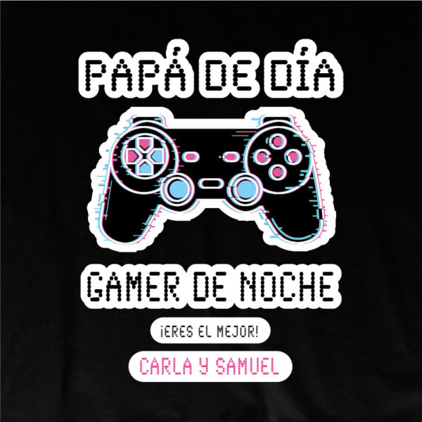 Dibujo camiseta personalizada "Papá Gamer mando negro" - negra