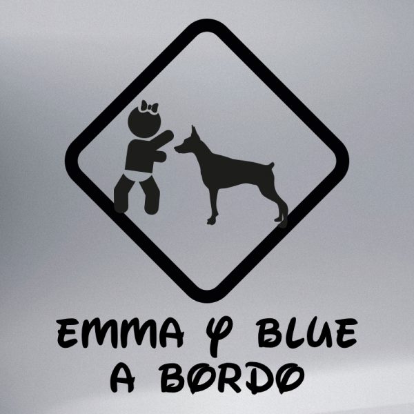 Pegatina Bebé a Bordo Chica y Perro "Blue" en negro
