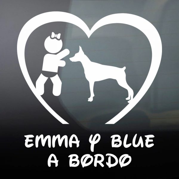 Pegatina Bebé a Bordo Chica y Perro "Blue" en blanco