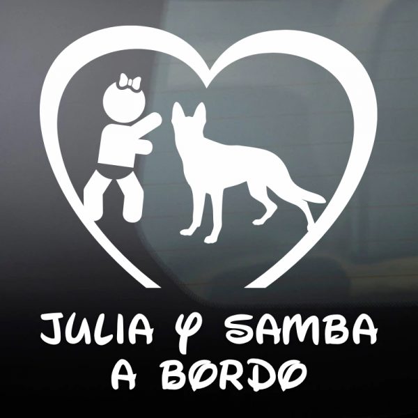 Pegatina Bebé a Bordo Chica y Perro "Samba" en blanco