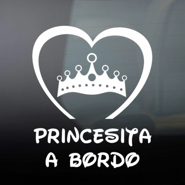 Pegatina Bebé a Bordo Corona de Princesa #2 en blanco