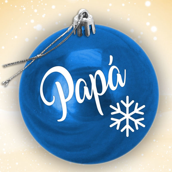 Bola Arbol Navidad Personalizada - Azul Brillo con letras en blanco