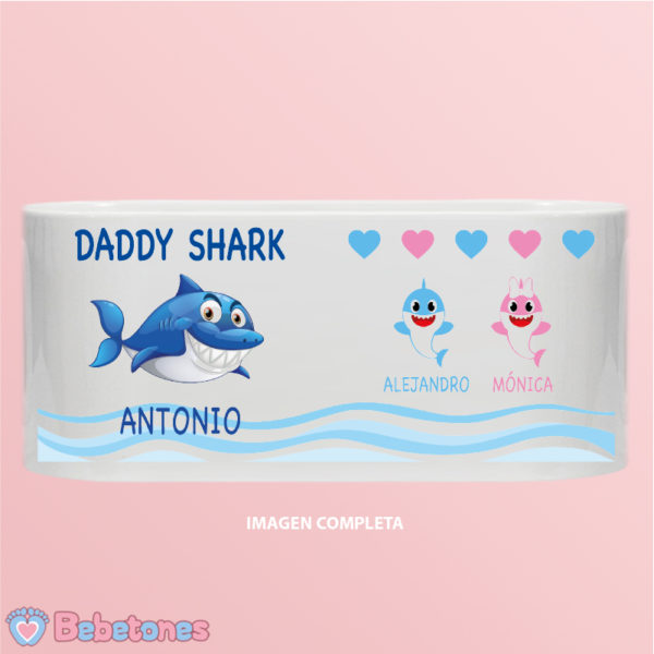 Taza personalizada "Daddy Shark" - imagen completa dos niños